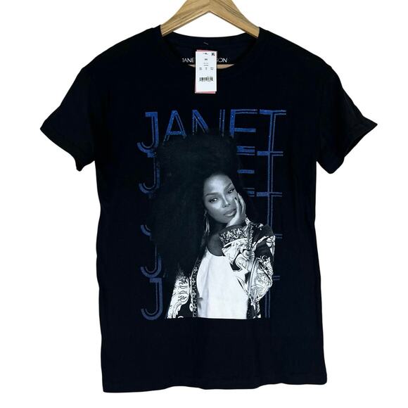 NWT Janet Jackson Graphic T-Shirt Womens XS Black Retro 90s Streetwear Punk Y2K - Picture 1 of 5